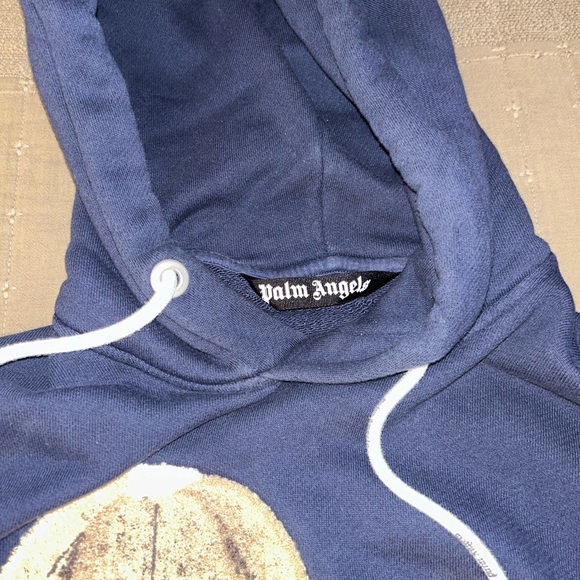 Authentic Palm Angels Navy Blue Spray Bear Hoodie Size L - Picture 3 of 6